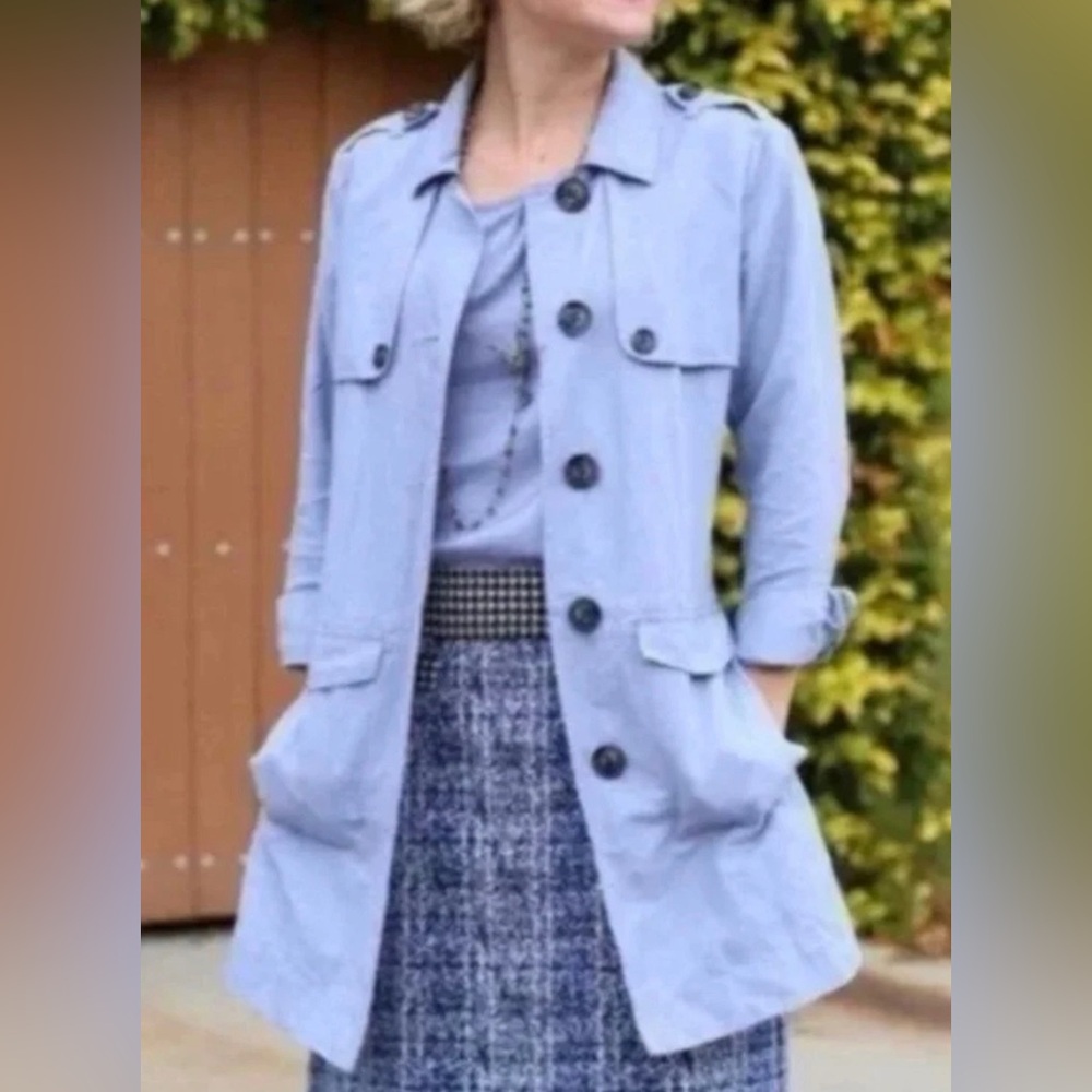 Cabi Tanner Trench Periwinkle Blue Jacket size XS EUC